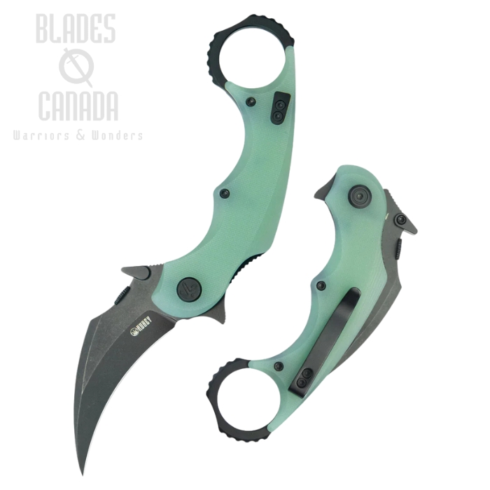 Kubey Rogue Pikal Flipper Karambit Knife, 14C28N Blackwash, G10 Jade, KU298E