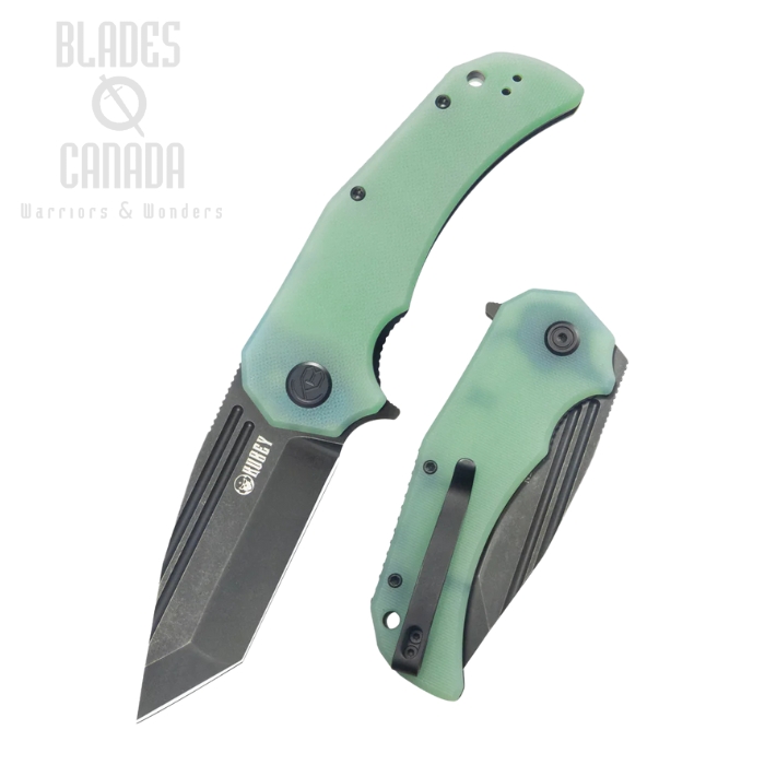 Kubey Bravo One Flipper Folding knife, AUS10 Blackwash, G10 Jade, KU318G