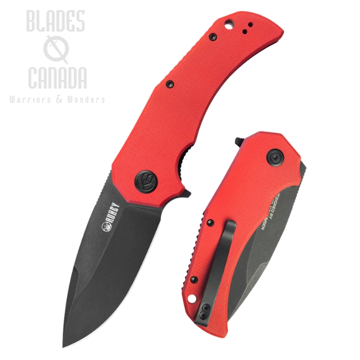 Kubey Bravo One Flipper Folding Knife, AUS10 Blackwash, G10 Red, KU319E