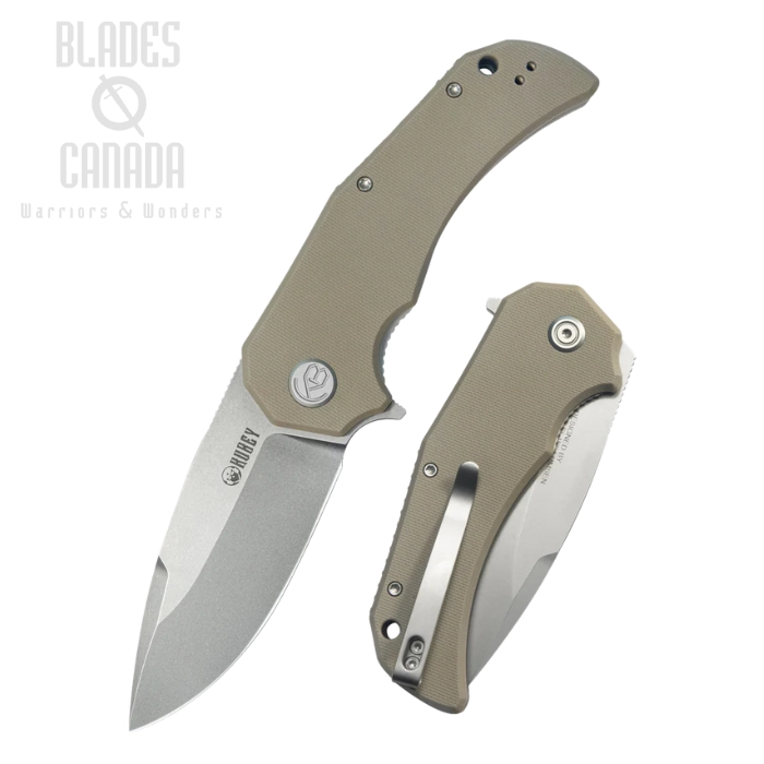 Kubey Bravo One Flipper Folding Knife, AUS10 Beadblast, G10 Tan, KU319G