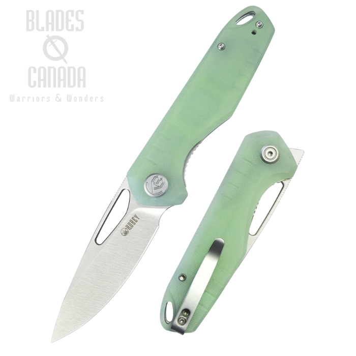 Kubey Doris Flipper Folding Knife, 14C28N Satin, G10 Jade, KU324F