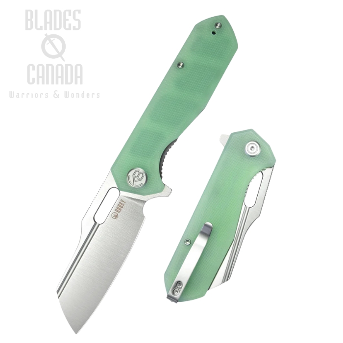 Kubey Atlas Flipper Folding Knife, 14C28N Satin, G10 Jade, KU328I