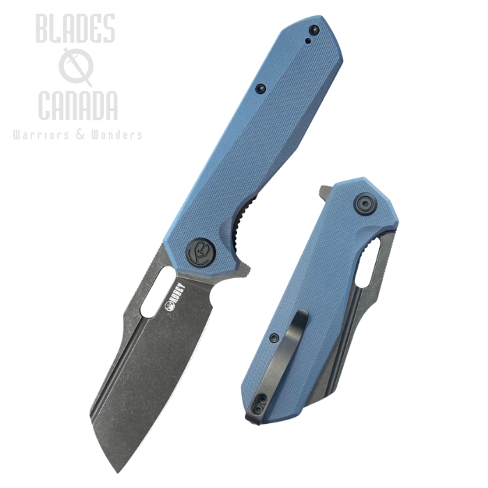 Kubey Atlas Flipper Folding Knife, 14C28N Dark Stonewash, G10 Denim Blue, KU328K