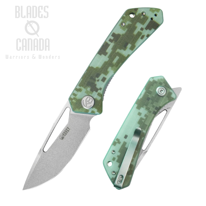 Kubey Thalia Flipper Folding Knife, 14C28N Stonewash, G10 Camo, KU331K