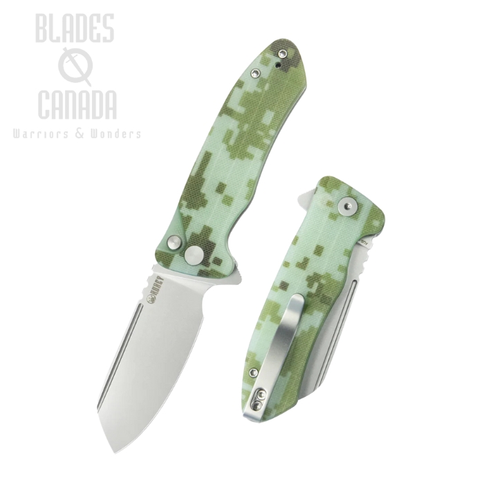 Kubey Creon Small Button Lock Folding Knife, AUS10 Beadblast, G10 Camo, KU336J