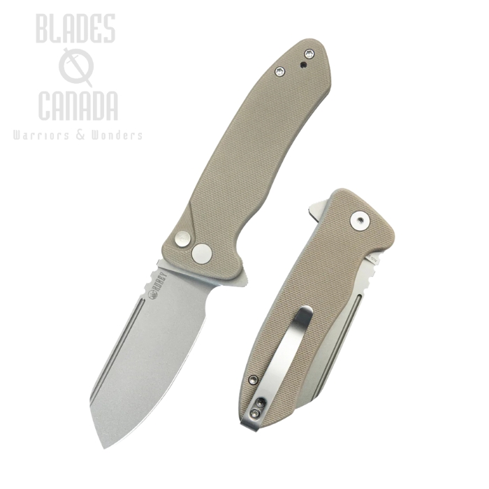 Kubey Creon Small Flipper Button Lock Knife, AUS10 Beadblast, G10 Tan, KU336K