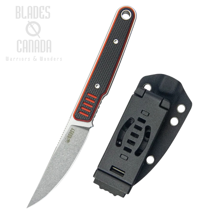 Kubey JL Kwaiken Fixie Fixed Blade Knife, 14C28N Beadblast, G10 Black/Red, Kydex Sheath, KU355A