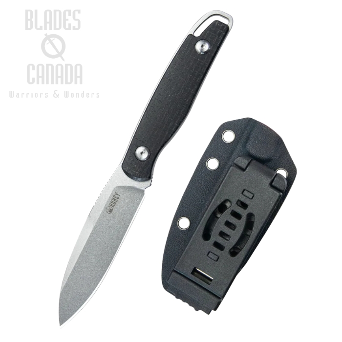 Kubey Dust Devil Fixed Blade Utility Knife, 14C28N Beadblast, Micarta Black, Kydex Sheath, KU357A