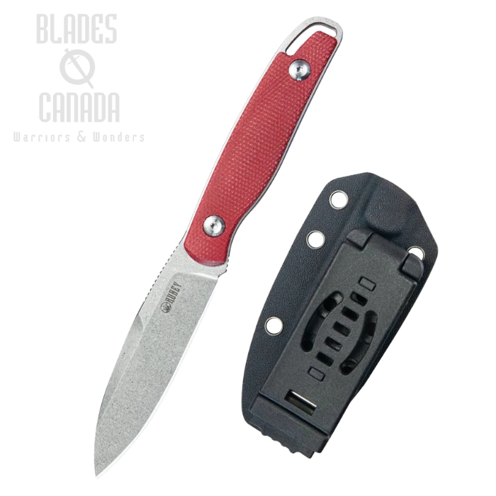 Kubey Dust Devil Fixed Blade Utility Knife, 14C28N Beadblast, Micarta Red, Kydex Sheath, KU357B