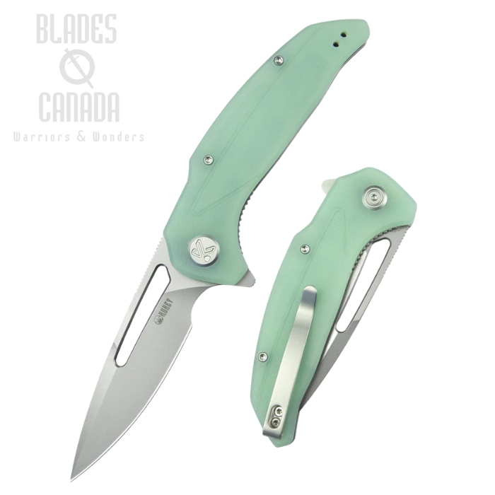 Kubey Nautilus Flipper Folding Knife, 14C28N Sandblast, G10 Jade, KU372B