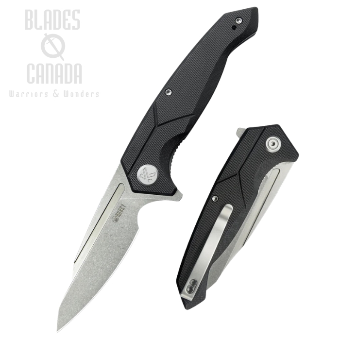 Kubey RBC-1 Flipper Folding Knife, 14C28N Stonewash, G10 Black, KU373A