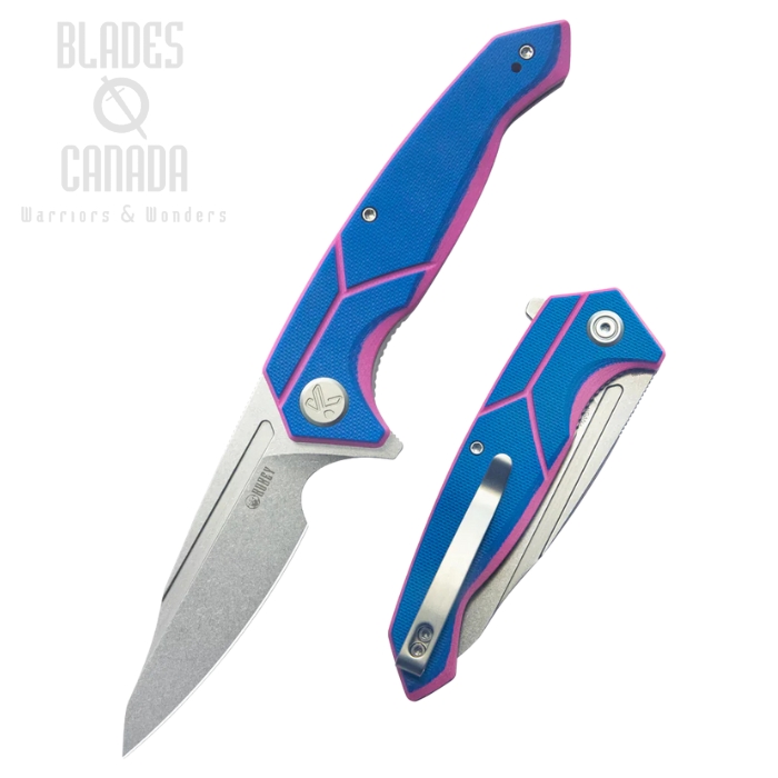 Kubey RBC-1 Flipper Folding Knife, 14C28N Stonewash, G10 Blue/Pink, KU373C