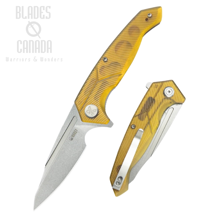 Kubey RBC-1 Flipper Folding Knife, 14C28N Stonewash, Ultem Handle, KU373D