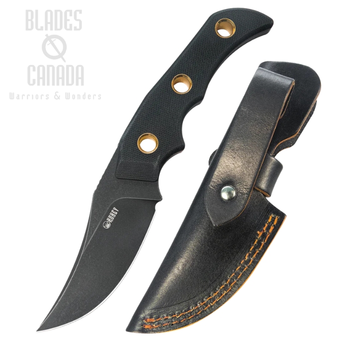 Kubey Mikkel Willumsen Fixed Blade Knife, 14C28N Blackwash, G10 Black, Leather Sheath, KU375B