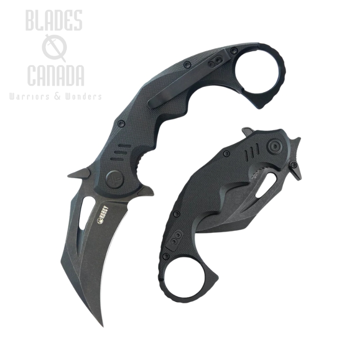 Kubey Mini Wrath Flipper Karambit Knife, 14C28N Blackwash, G10 Black, KU262E