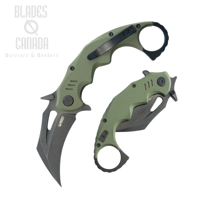 Kubey Mini Wrath Flipper Karambit Knife, 14C28N Blackwash, G10 Green, KU262F