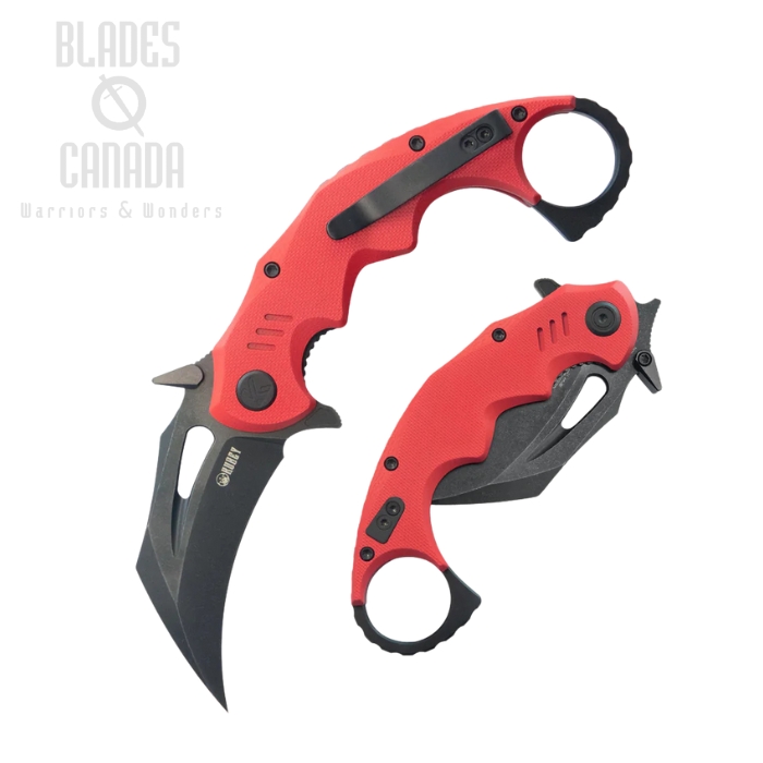 Kubey Mini Wrath Flipper Karambit Knife, 14C28N Blackwash, G10 Red, KU262H