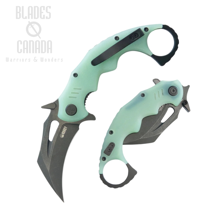 Kubey Mini Wrath Flipper Karambit Knife, 14C28N Blackwash, G10 Jade, KU262L