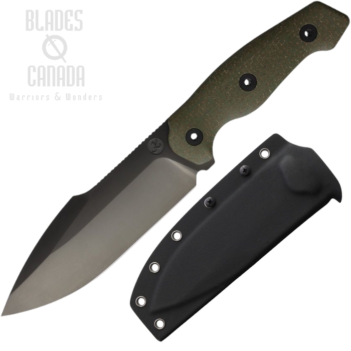 Kunwu Stiffy G Fixed Blade Knife, ASSAB 88 Black, Micarta Green Full Tang, Kydex Sheath, F712-GN-4 (image for) Kunwu Stiffy G Fixed Blade Knife, ASSAB 88 Black, Micarta Green Full Tang, Kydex Sheath, F712-GN-4