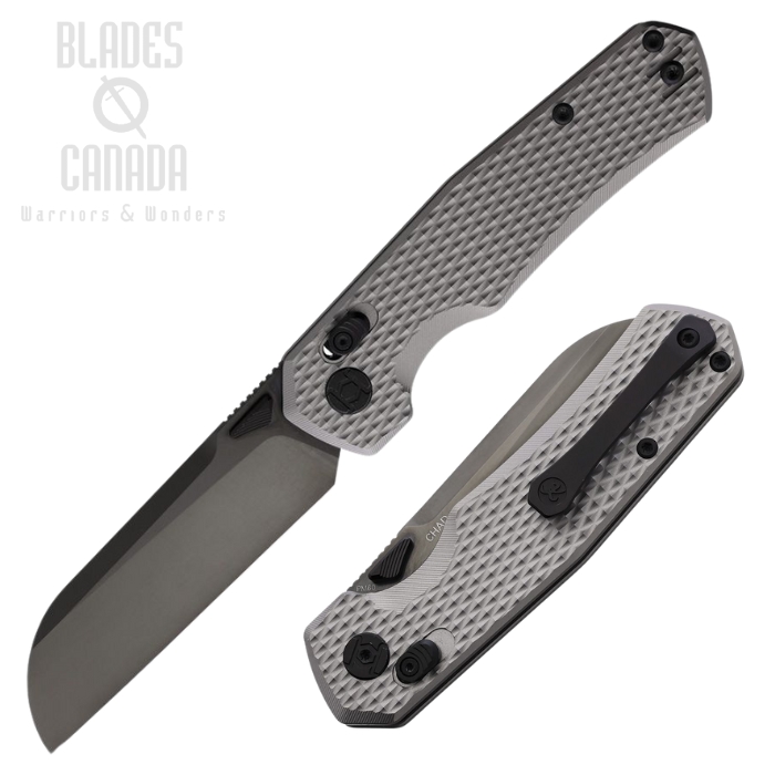 Kunwu Chad XT Lock Folding Knife, PM60 Black, Titanium Grey Textured, KUNSX703T3