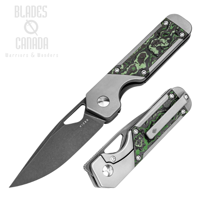 Kizer Mini Militaw Framelock Folding Knife, S45VN Dark SW, Titanium Gray/Carbon Fiber Jungle Wear, KI3634SA2