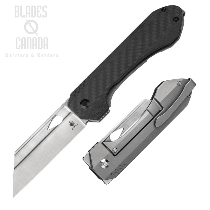 Kizer Huldra Framelock Folding Knife, S45VN Satin, Titanium Black/Carbon Fiber, KI3665A2