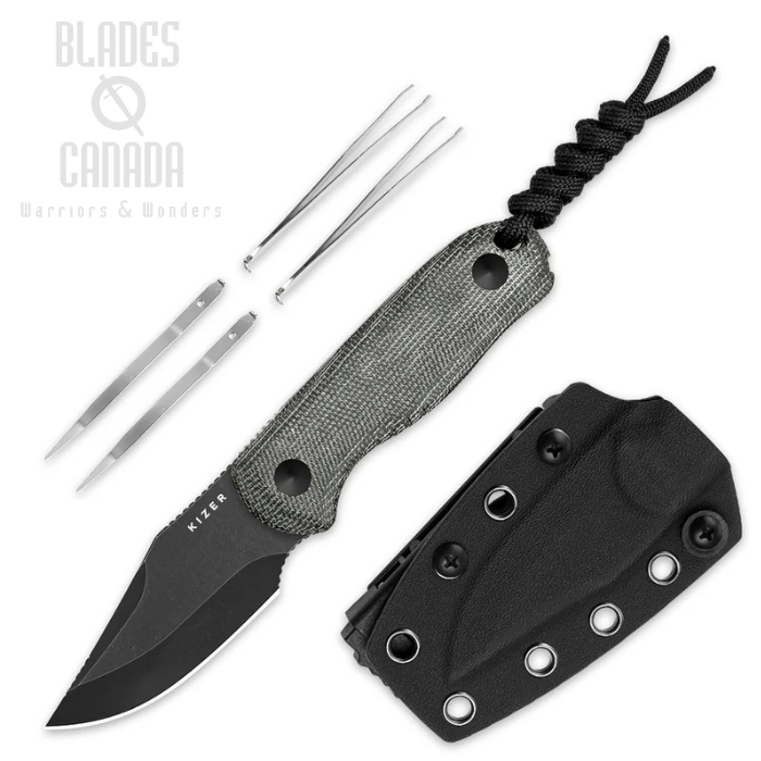 Kizer Drop Bear Fixed Blade Knife, AEB-L Black, Micarta Black, 1092A1 Kizer Drop Bear Fixed Blade Knife, AEB-L Black, Micarta Black, 1092A1