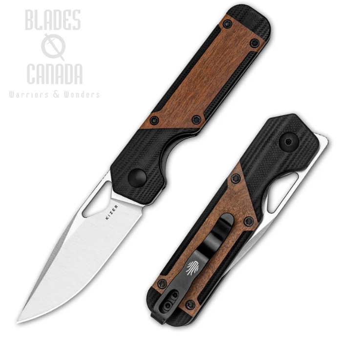Kizer Mini Militaw Folding Knife, Nitro-V Blade, G10/Wood, V3634SA4 Kizer Mini Militaw Folding Knife, Nitro-V Blade, G10/Wood, V3634SA4