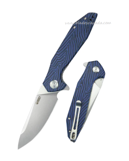 Kubey Nova Flipper Folding Knife, D2 Steel, G10 Blue/Black Damascus, KU117J