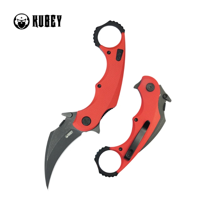 Kubey Rogue Pikal Karambit Folding Knife, 14C28N Blackwash, G10 Red, KU298F