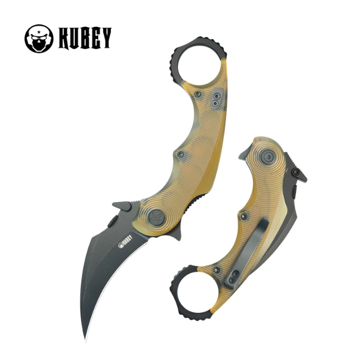 Kubey Rogue Pikal Karambit Folding Knife, 14C28N Blackwash, G10 Ultem, KU298H