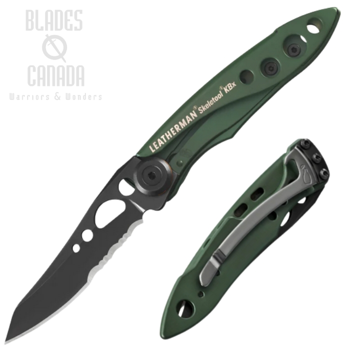Leatherman Skeletool KBX Folding Knife, Stainless Black Serrated, Aluminum OD Green, Bottle Opener, 833608 (image for) Leatherman Skeletool KBX Folding Knife, Stainless Black Serrated, Aluminum OD Green, Bottle Opener, 833608