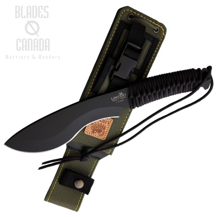 Linton Cutlery Fixed Blade Machete, Stainless Black, Cord Wrapped Black, L101062B