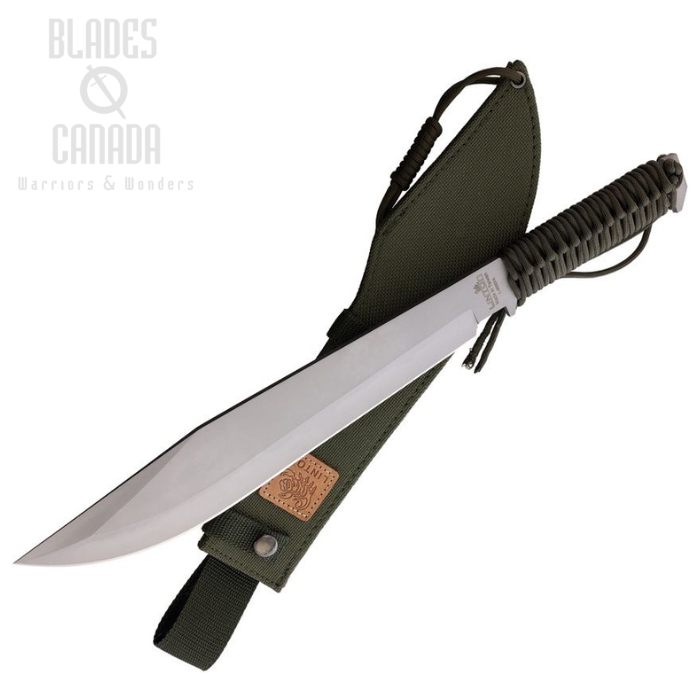 Linton Cutlery Fixed Blade Machete, Stainless Bead Blast, Cord Wrapped Green, L90007A