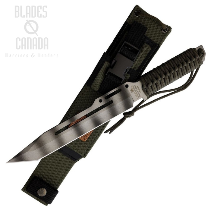 Linton Cutlery Fixed Blade Knife, Stainless Tiger Stripe, Cord Wrapped OD Green, L90008S