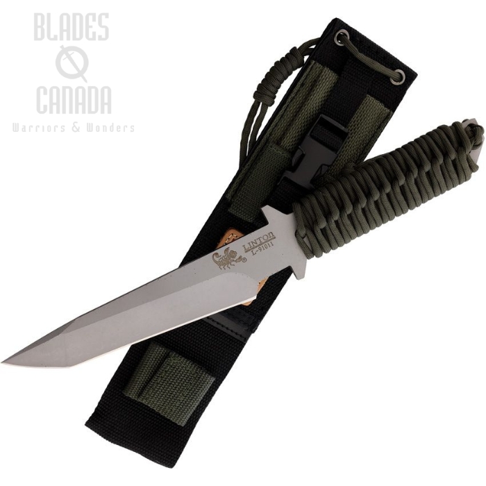 Linton Cutlery Fixed Blade Knife, Stainless, Cord Wrapped OD Green, L91011A