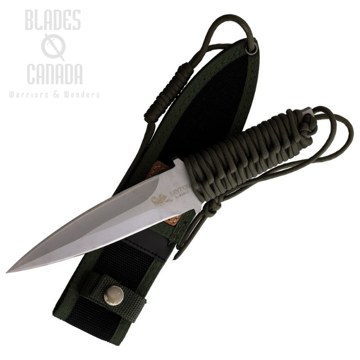 Linton Cutlery Fixed Blade Dagger Knife, Stainless Double Edge, Cord Wrapped OD Green, L91013A