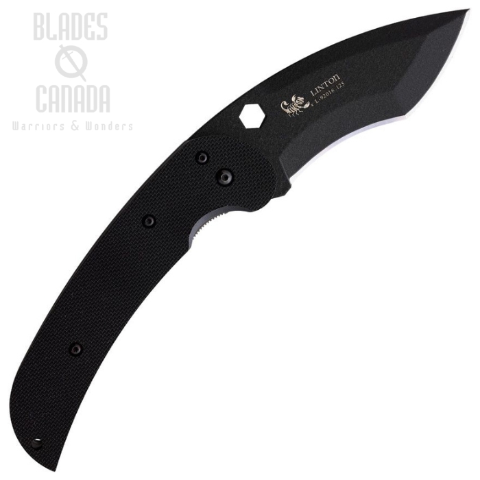 Linton Cutlery Large Tactical Folding Knife, Stainless Black, G10 Textured Black, L92016125