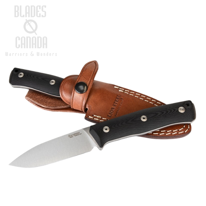 Lion Steel B35 GBK Slepiner Fixed Blade Knife, G10 Black, Leather Sheath, LSTB35GBK