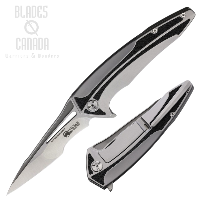 Luna TAech JB Flipper Framelock Knife, Stainless Satin, Stainless Handle w/Black Rubber Insert, LTK9700