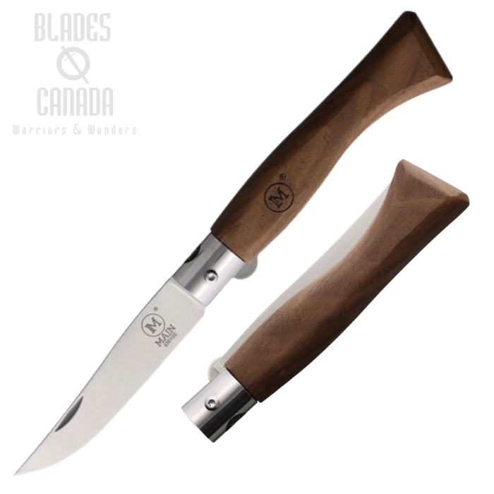 MAIN Italian Linerlock Folding Knife, Stainless Satin, Walnut Handle, MAIN10001