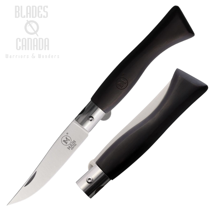 MAIN Italian Linerlock Folding Knife, Stainless Satin, Ebony Wood, MAIN10003