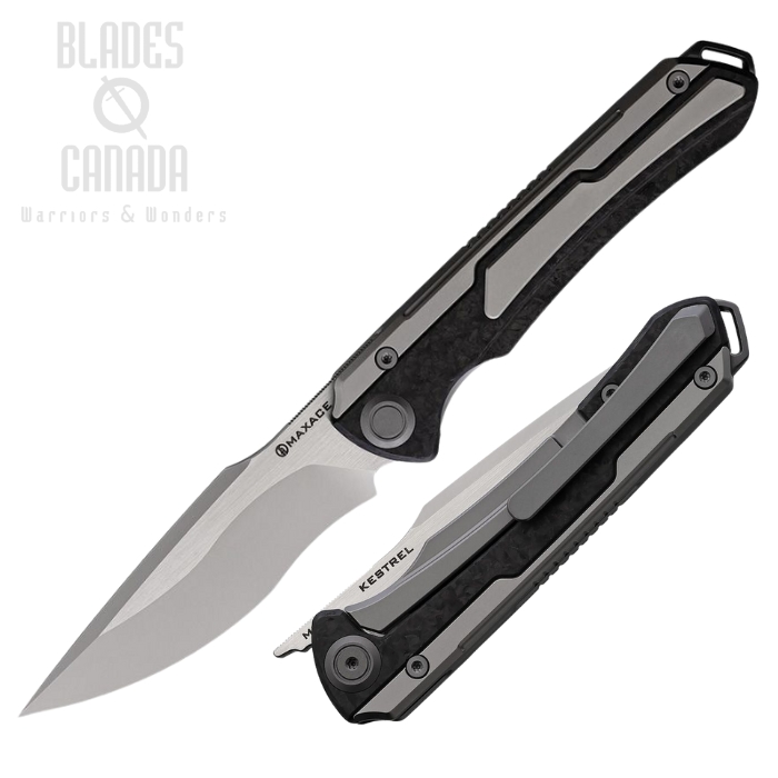 Maxace Kestrel Framelock Folding Knife, M390 Bead Blast/Satin, Carbon Fiber/Shredded Titanium, MAXM06B