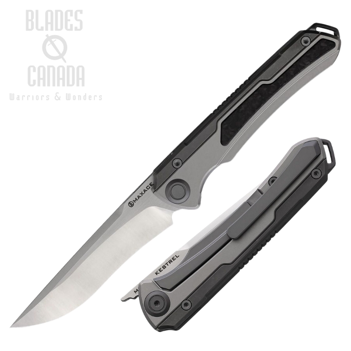 Maxace Kestrel Framelock Folding Knife, M390 Bead Blast/Satin, Titanium/Carbon Fiber, MAXM06C