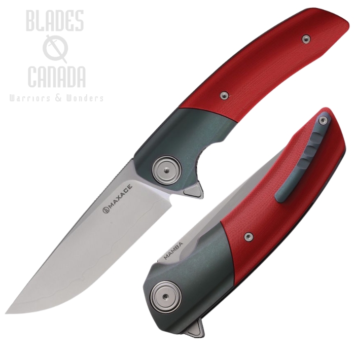 Maxace Mamba Flipper Folding Knife, SLD-Magic Steel, G10 Red w/Blue SW Bolster, M16F Maxace Mamba Flipper Folding Knife, SLD-Magic Steel, G10 Red w/Blue SW Bolster, M16F
