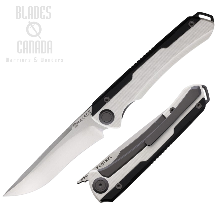 Maxace Kestrel Framelock Folding Knife, MagnaCut, G10 White, Aluminum Black, MAXMM281A