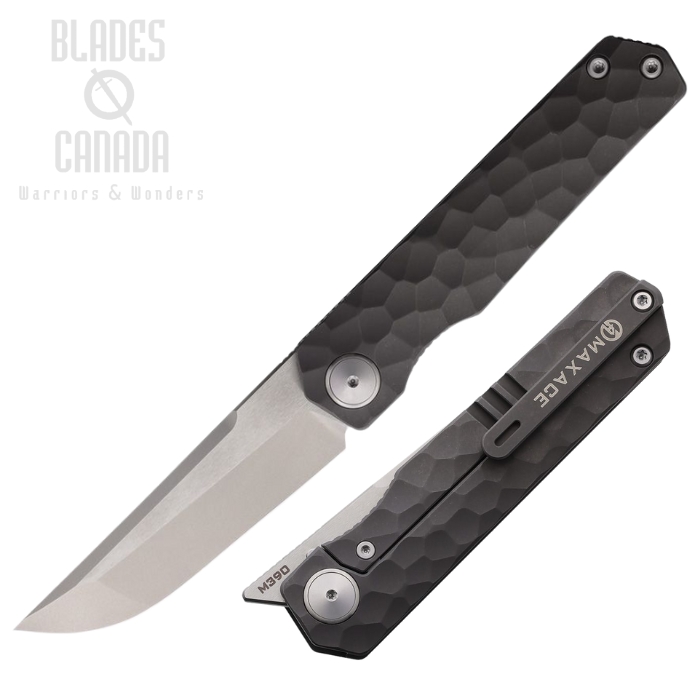 Maxace Baby Racoon Dog Framelock Folding Knife, M390 Bead Blast/Satin, Titanium Dark Gray Sculpted, MAXMM311B