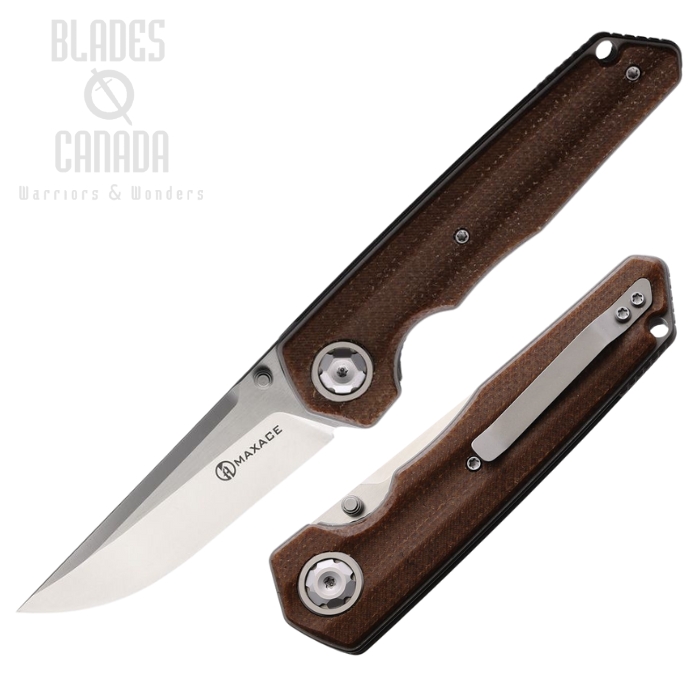 Maxace Samurai 2.0 Folding Knife, K110 Satin, Micarta Brown, MAXMSM203