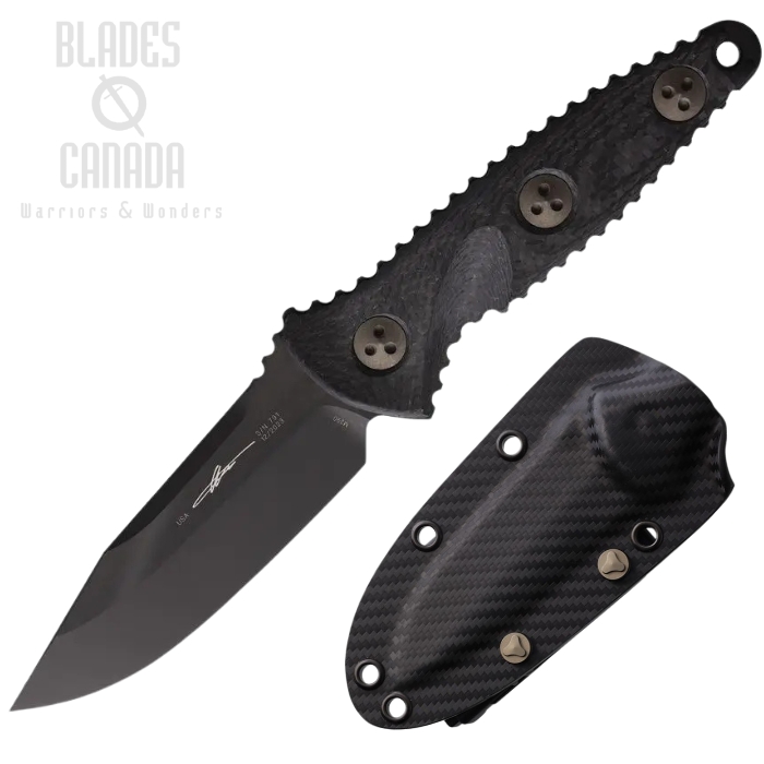 Microtech Signature Socom Alpha Mini S/E Fixed Blade Knife, M390 Black, Carbon Fiber, 113M-1 DLCCFS Microtech Signature Socom Alpha Mini S/E Fixed Blade Knife, M390 Black, Carbon Fiber, 113M-1 DLCCFS