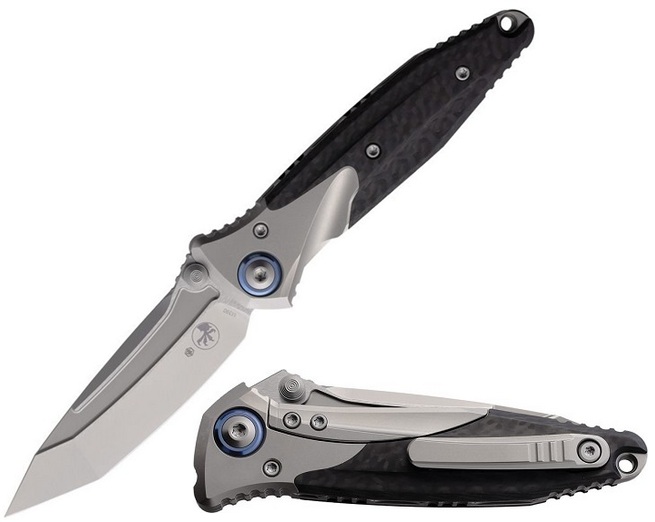 Microtech Socom Bravo Mini Framelock Knife, M390 Bead Blast, Titanium Gray/Carbon Fiber, MCT261M-7CFTI (image for) Microtech Socom Bravo Mini Framelock Knife, M390 Bead Blast, Titanium Gray/Carbon Fiber, MCT261M-7CFTI
